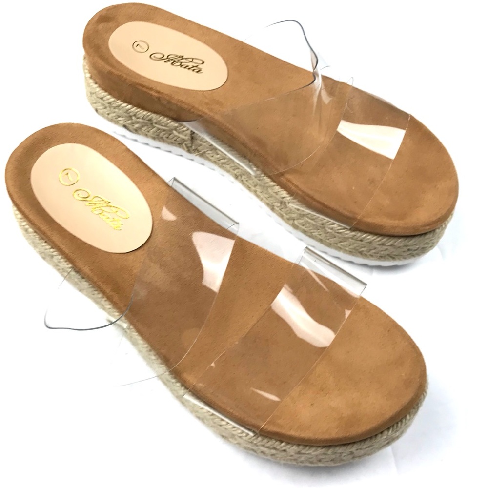 Acata Two Strap Clear Platform Sandals Size 7